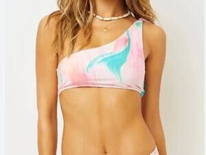 Frankie's Bikinis Taylor Top Trippy Tie Dye One Shoulder Bikini Top Pink Medium